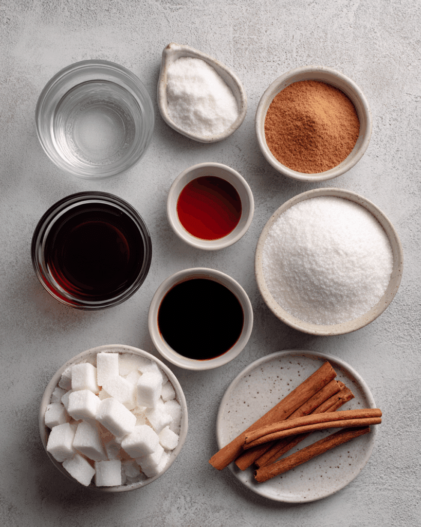 Cinnamon rock candy ingredients laid out on table