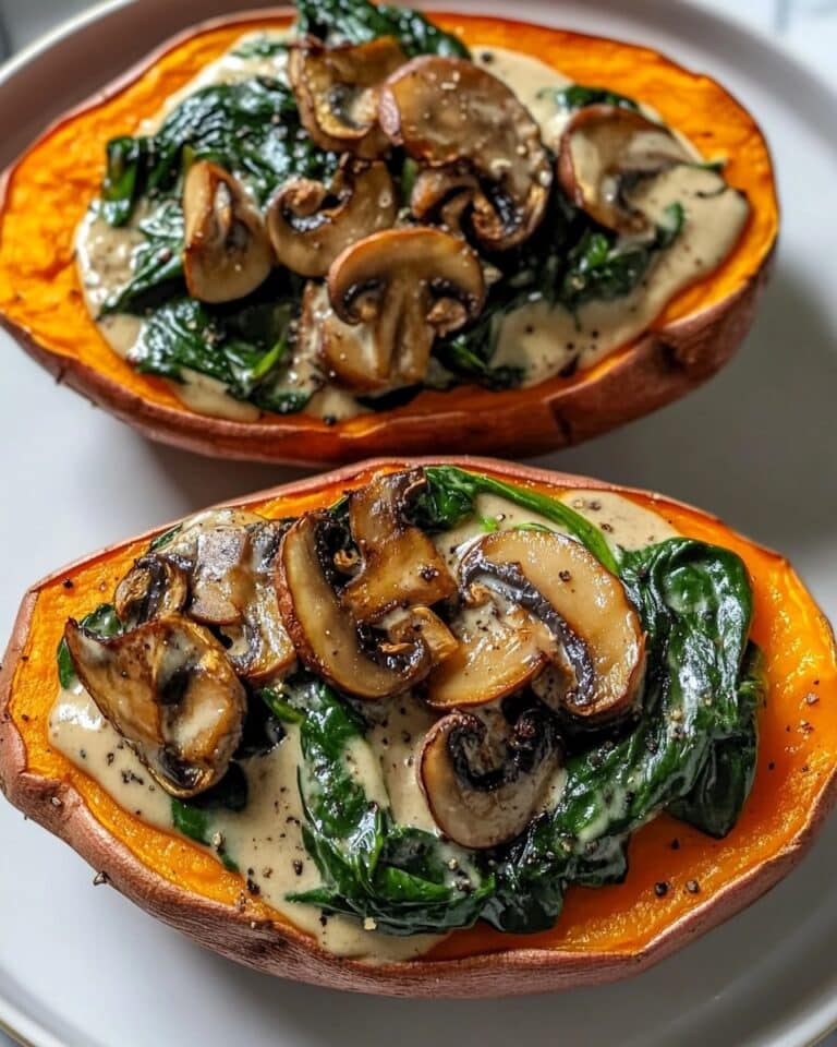 Creamy Mushroom and Spinach Stuffed Sweet Potatoes Recipe
