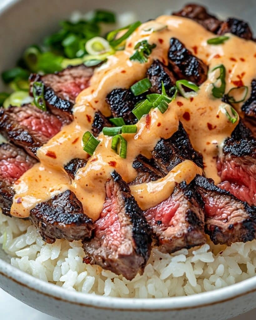 Korean BBQ Steak Rice Bowls with Spicy Cream Sauce Recipe
