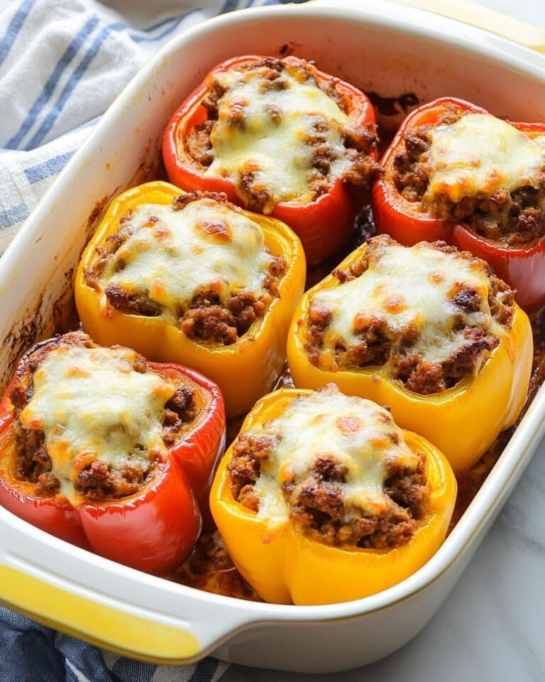 Stuffed Bell Peppers with Ground Beef, Rice, and Cheese Recipe