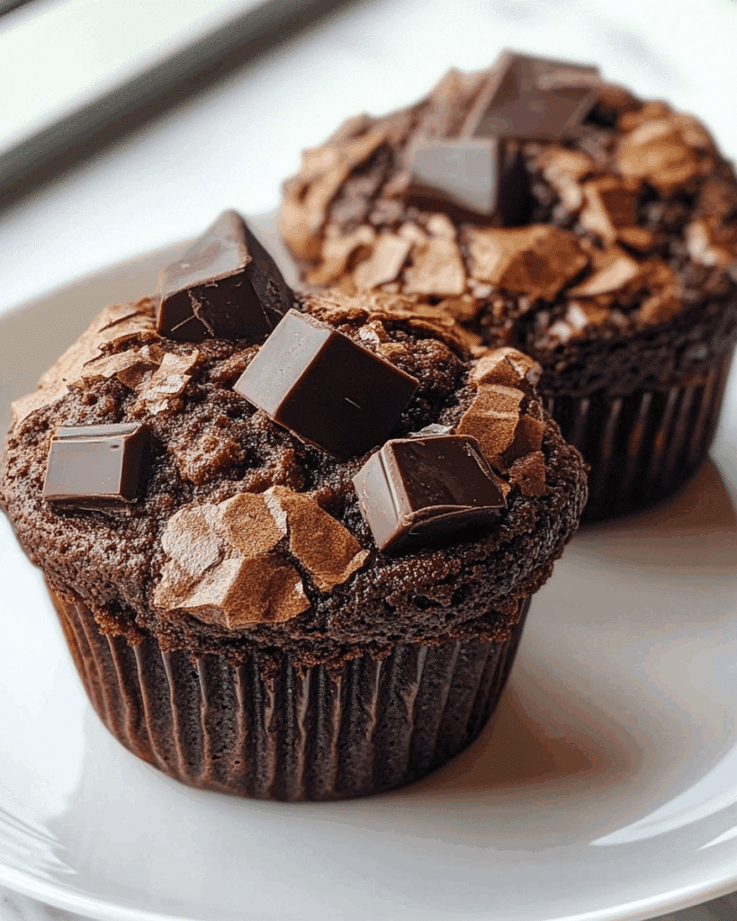 Fudgy Double Chocolate Chunk Zucchini Muffins Recipe