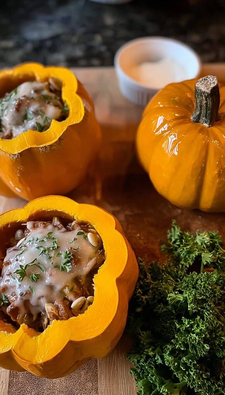 Stuffed Mini Pumpkins with Mushrooms, Walnuts, and Cheese Recipe