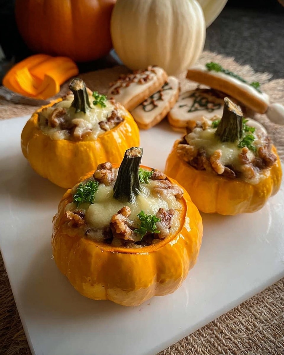 Stuffed Mini Pumpkins with Mushrooms, Walnuts, and Cheese Recipe - Recipe Image