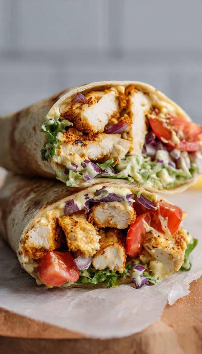 Honey Mustard Chicken Wraps with Coleslaw and Veggies Recipe