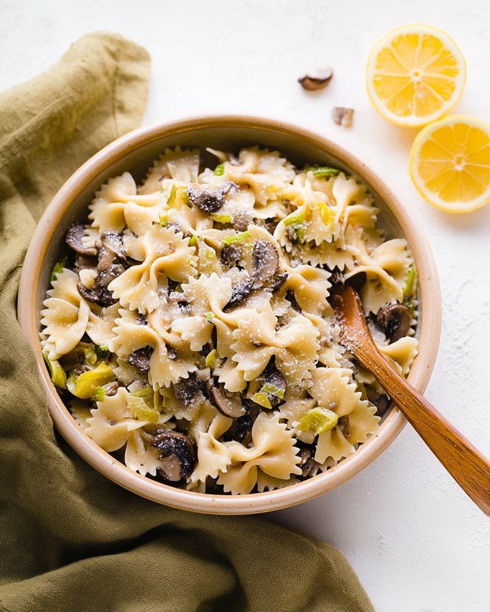 Creamy Bow Tie Pasta with Mushrooms and Leeks Recipe - Recipe Image