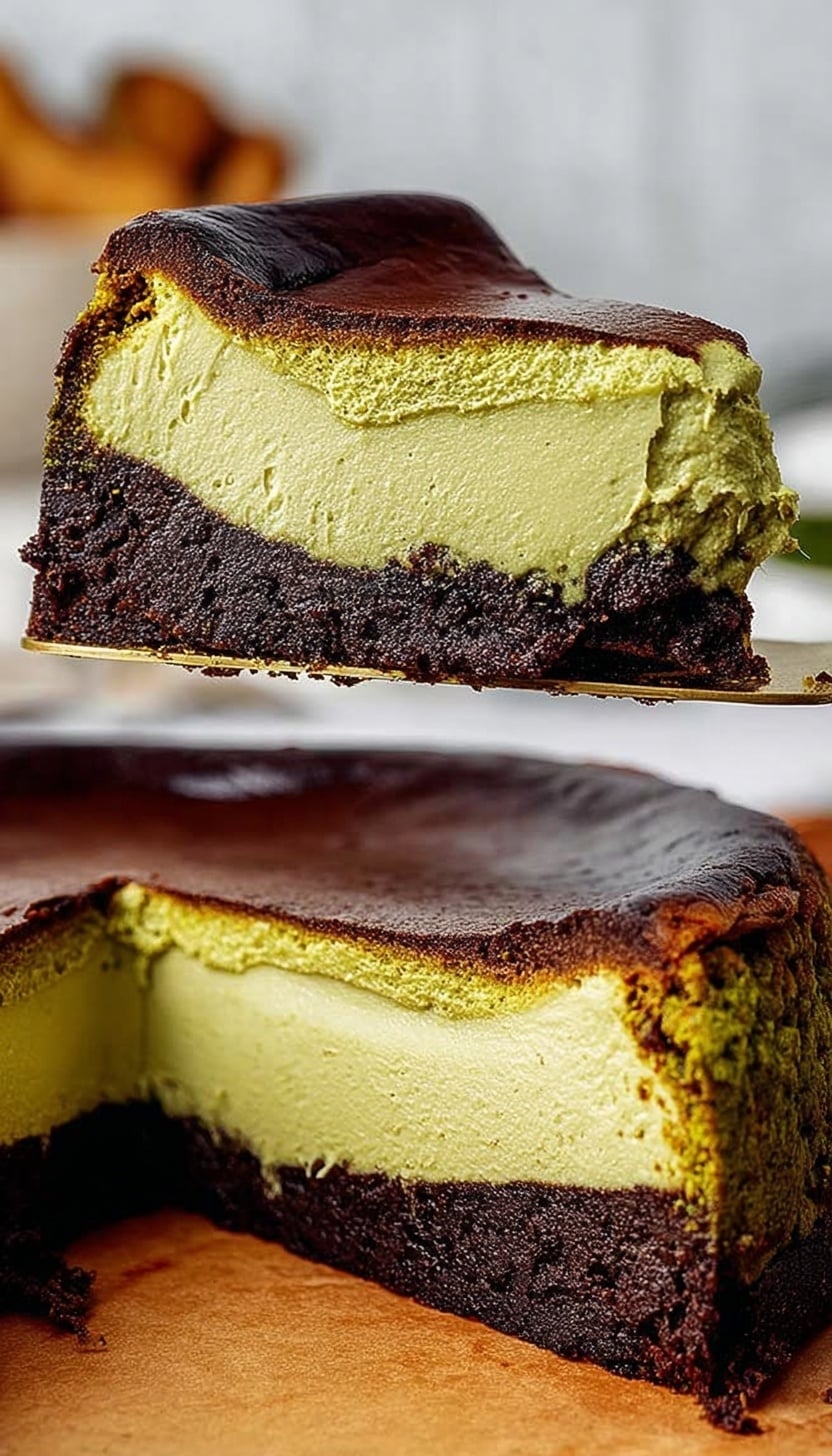 Pistachio Brownie Basque Cheesecake Recipe - Recipe Image