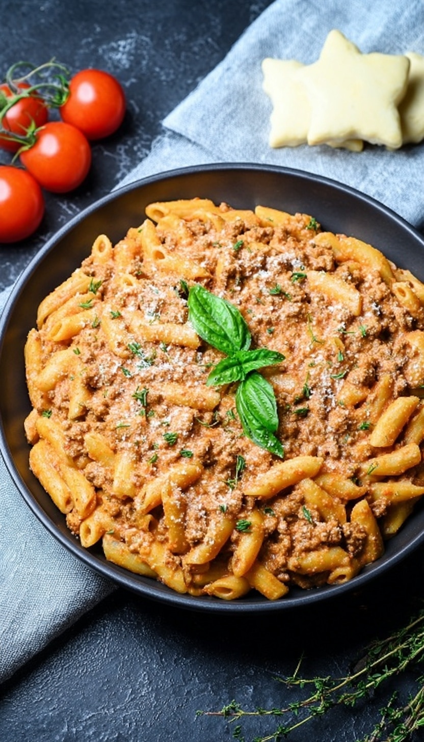 High Protein Creamy Beef Pasta Recipe - Recipe Image