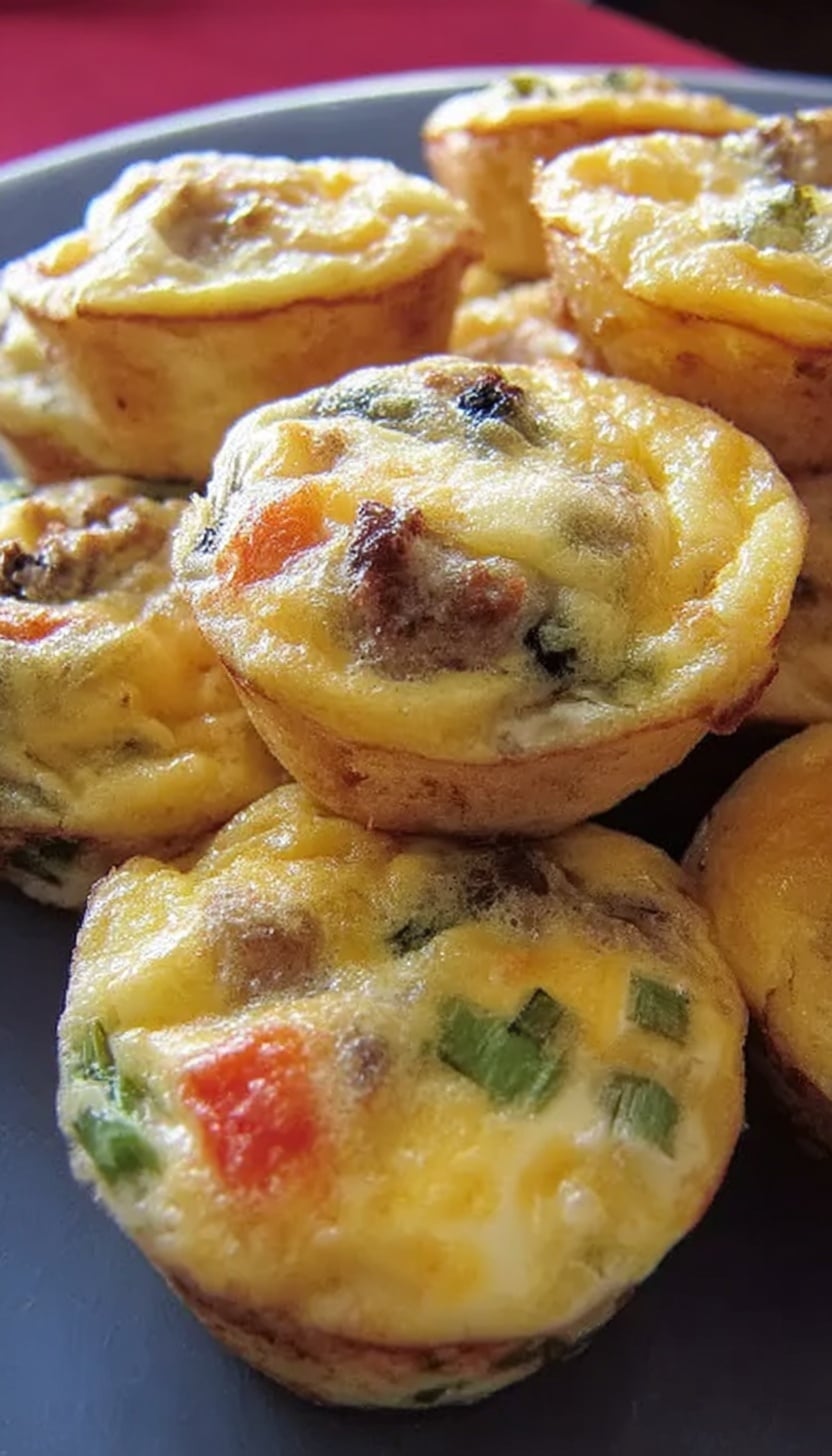 Three Cheese Sausage Egg Muffins with Vegetables Recipe - Recipe Image