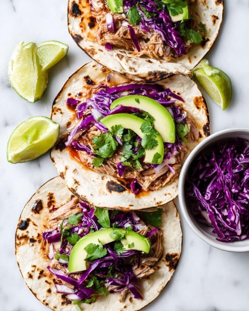 Slow Cooker Chicken Tacos with Red Cabbage and Avocado Recipe