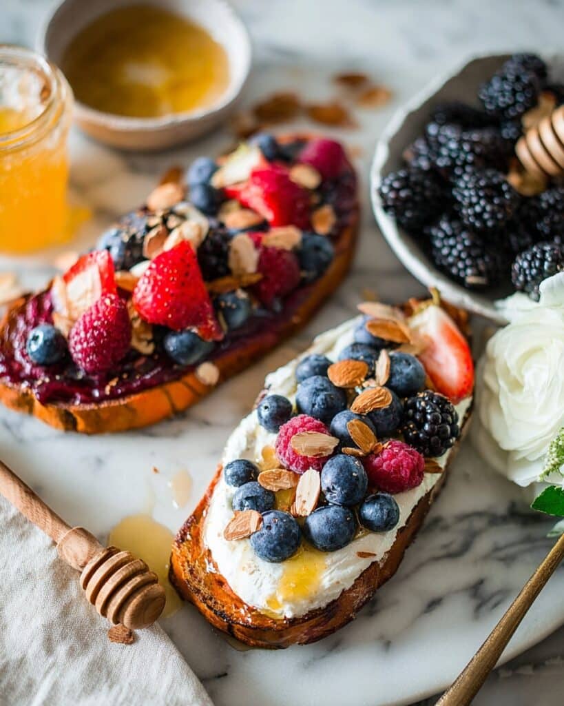 Sweet Potato Toast with Ricotta, Berries, Honey, and Almonds Recipe