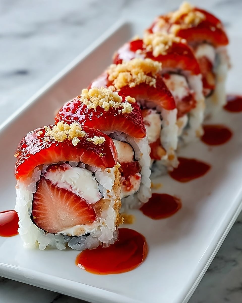 Creative & Cute Strawberry Shortcake Sushi Roll Dessert Recipe - Recipe Image