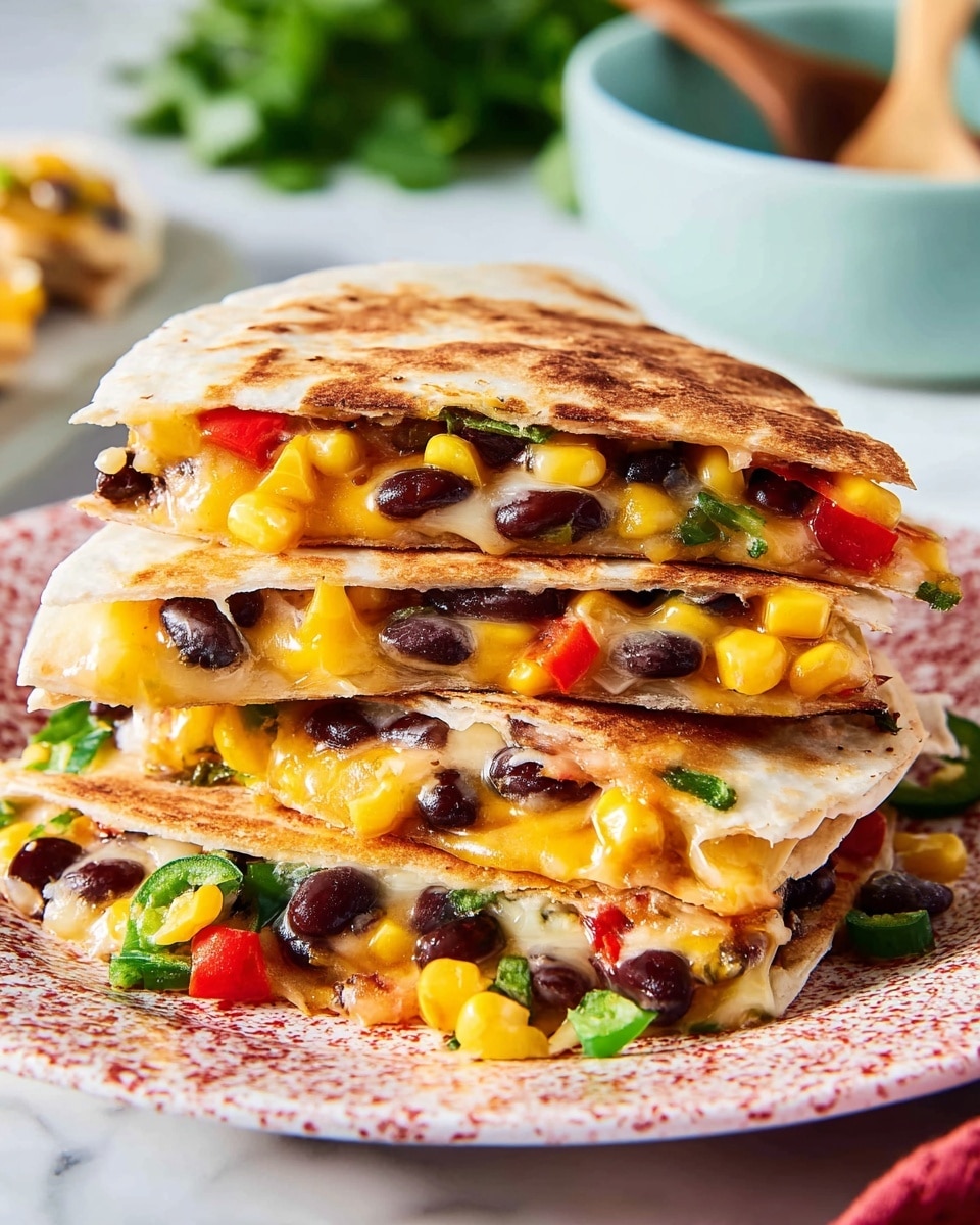 Cheddar and Monterey Jack Quesadilla with Black Beans, Red Bell Pepper, and Jalapeños Recipe - Recipe Image