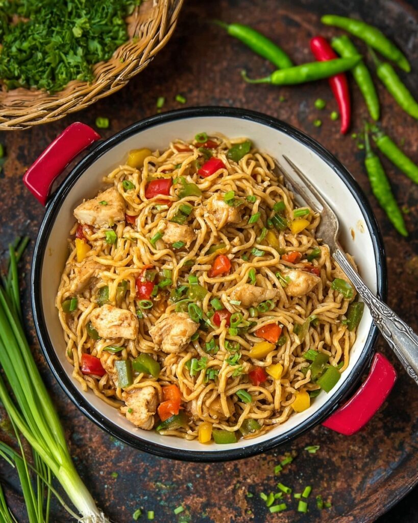 Spicy Chicken Noodles with Ginger and Vegetables Recipe