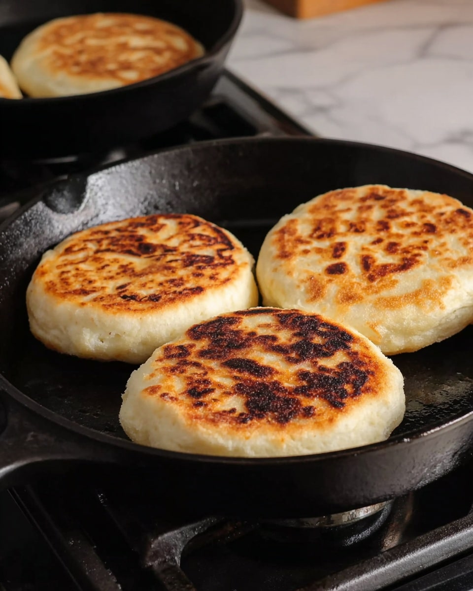 A pair of rough-textured hands holding a round, thick stuffed bread cut in half, showing a soft, light golden dough layer on the outside surrounding a smooth light orange filling inside. Around the hands, five whole stuffed breads with a slightly toasted light brown top and pale golden sides are placed on a wooden surface. The bread looks fluffy and thick with a slightly uneven golden brown crust. photo taken with an iphone --ar 4:5 --v 7