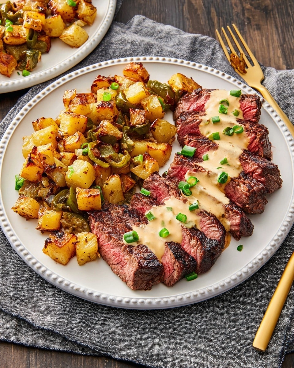 Creamy Chipotle Steak with Yukon Gold Potatoes and Poblano Pepper Recipe - Recipe Image