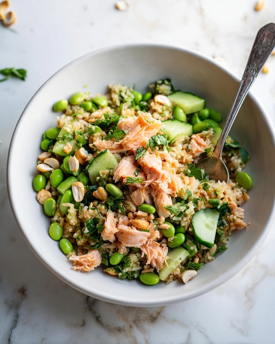 Crispy Rice Salad with Honey-Soy Salmon, Edamame, and Cashews Recipe - Recipe Image
