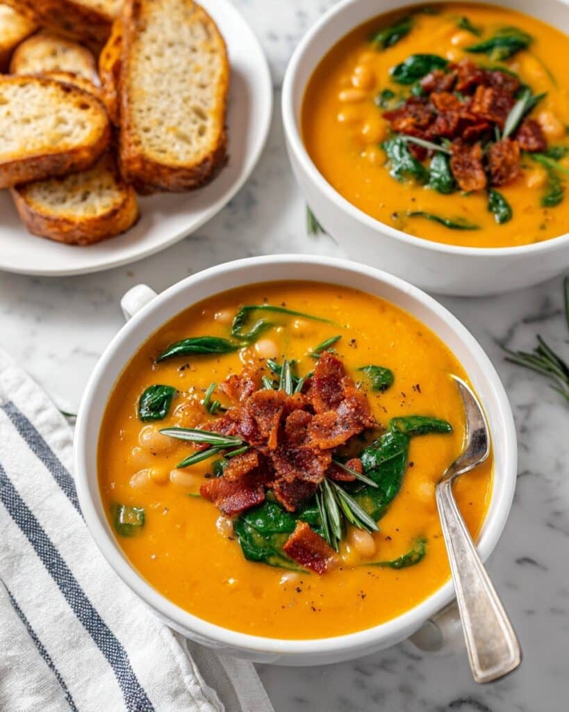 Navy Bean Soup with Bacon, Vegetables, and Spinach Recipe