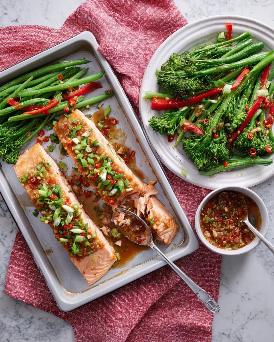 Salmon Traybake with Soy, Chilli, and Lime Recipe - Recipe Image