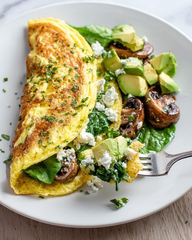 Mushroom and Goat’s Cheese Omelet with Spinach and Avocado Recipe