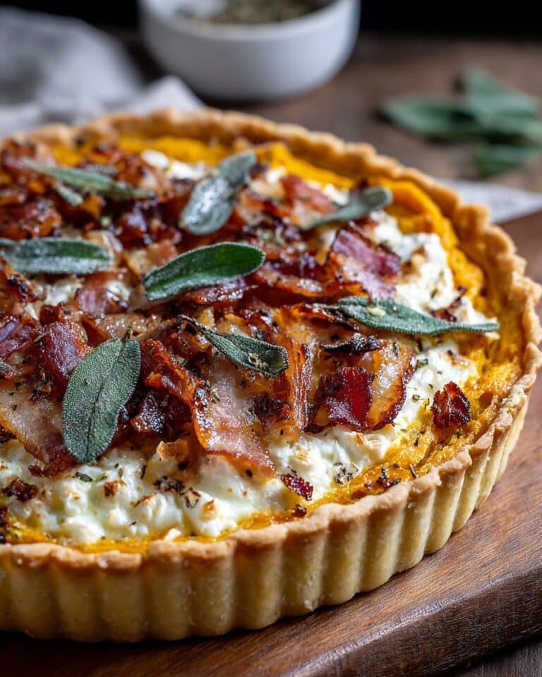 Pumpkin Ricotta Tart with Bacon and Caramelized Onions