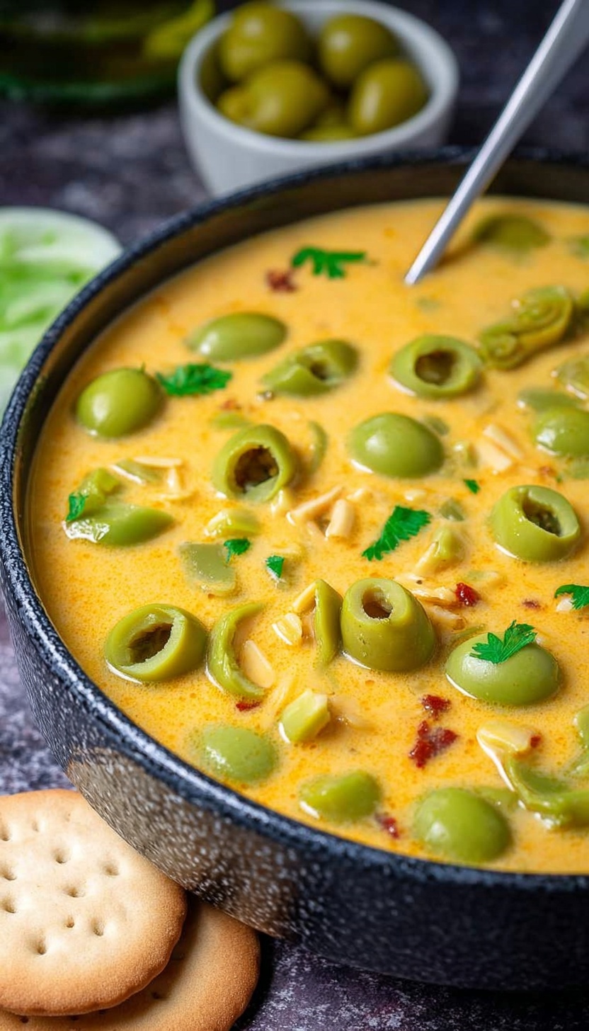 Green Olive Soup with Chickpeas, Orzo, and Coconut Cream Recipe