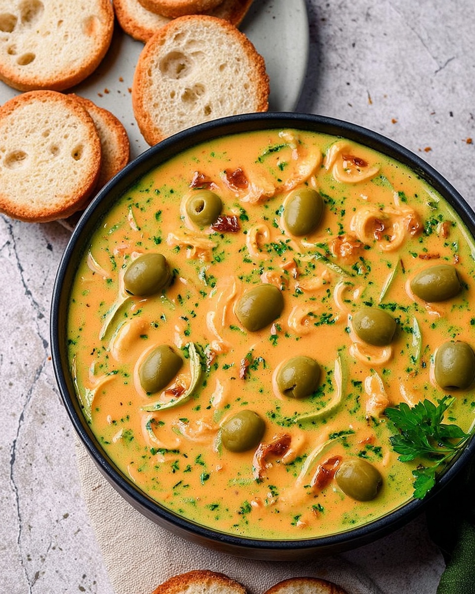 Green Olive Soup with Chickpeas, Orzo, and Coconut Cream Recipe - Recipe Image