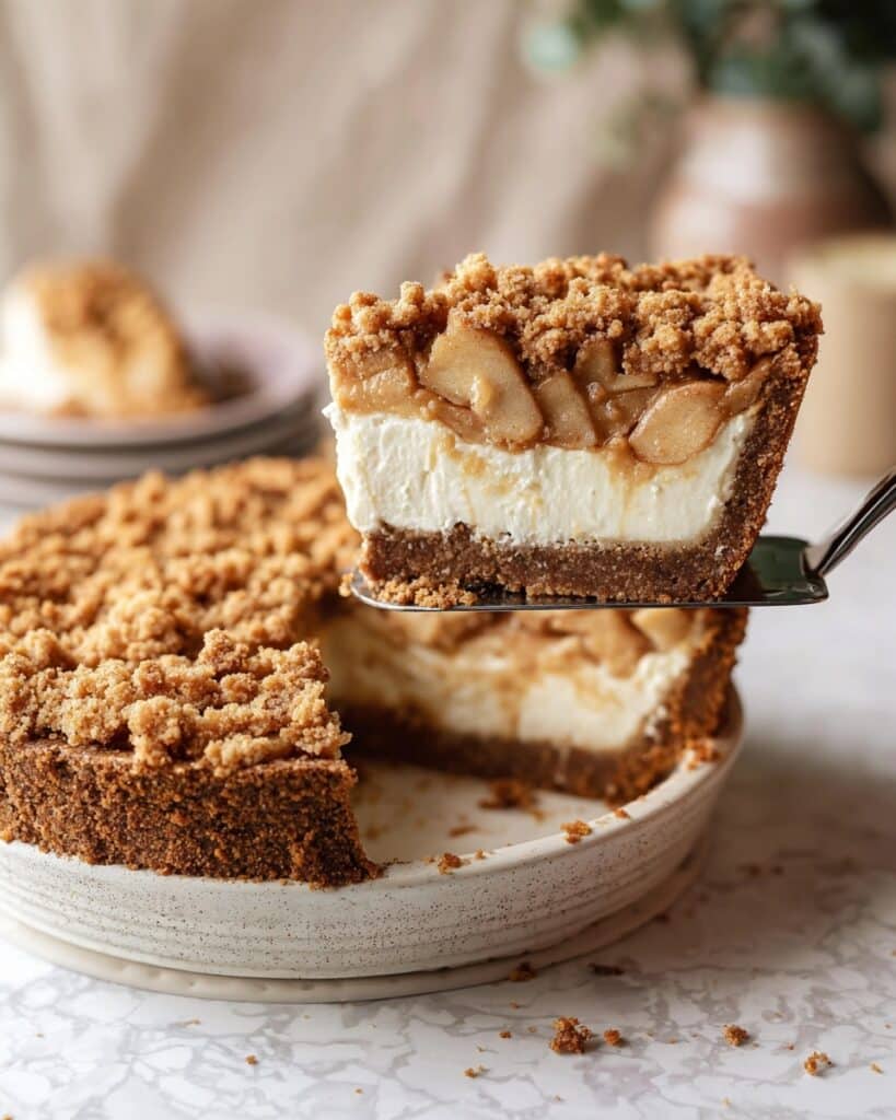 Apple Crumble Cheesecake with Lotus Biscoff Crust and Spiced Apple Topping Recipe