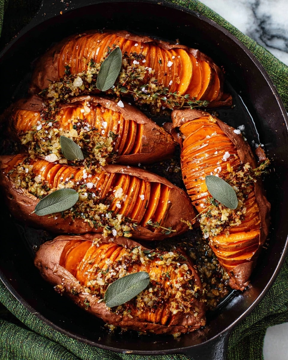 Hasselback Sweet Potatoes with Garlic, Sage, and Nutmeg Recipe - Recipe Image