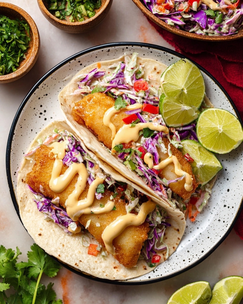 Baja Fish Tacos with Fresh Slaw and Creamy Sauce Recipe - Recipe Image