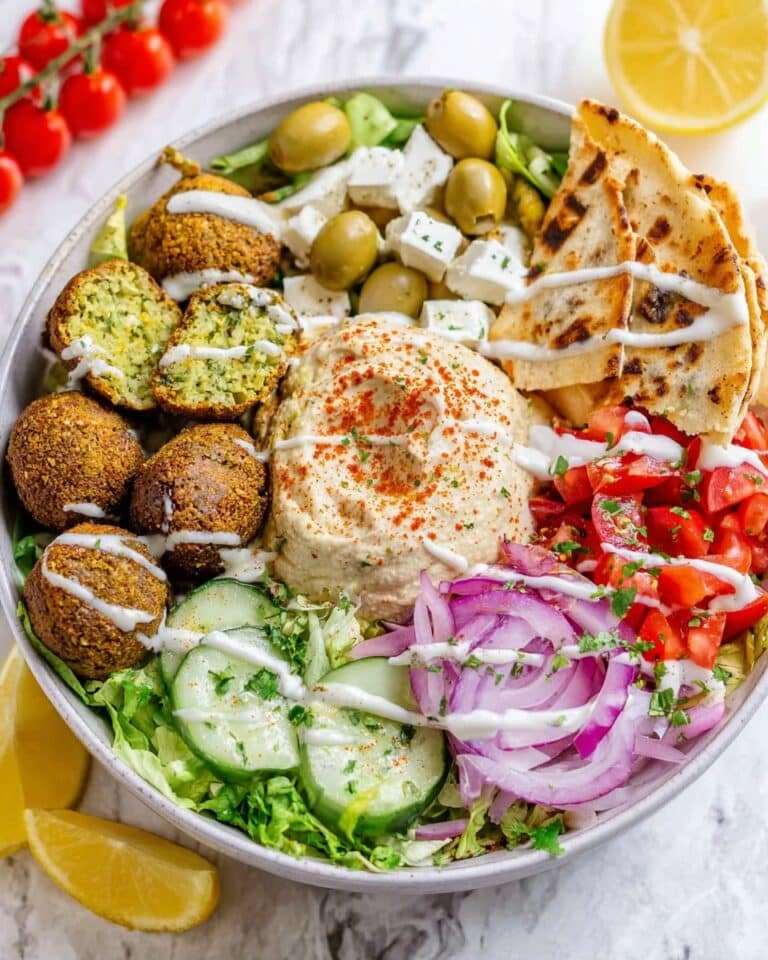 Mediterranean Bowl with Falafel, Hummus, and Fresh Veggies Recipe