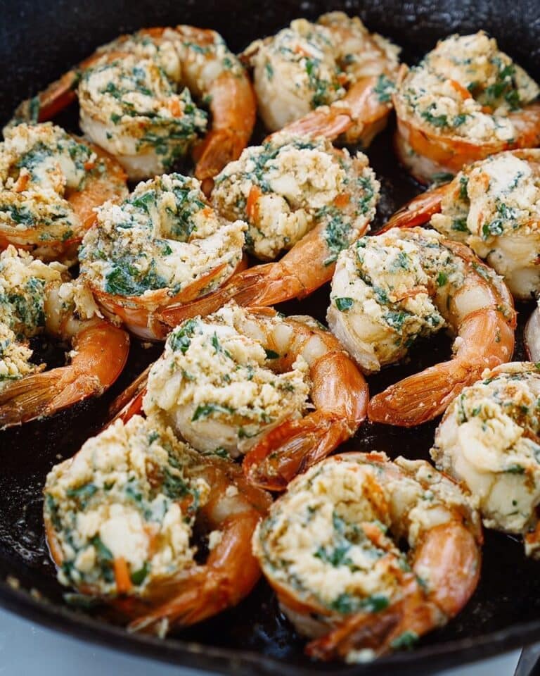 Stuffed Shrimp with Crab, Spinach, Artichokes, and Garlic Butter Dill Sauce Recipe