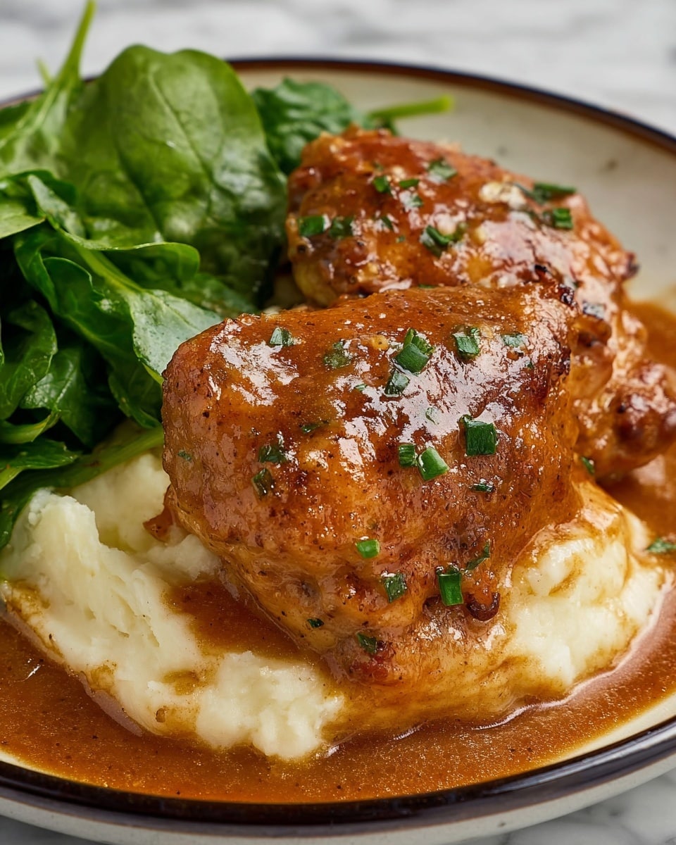The image shows a close-up of six browned chicken pieces in a rich, smooth, orange-brown sauce. The chicken has a crispy texture with black pepper specks and slightly charred areas. The sauce surrounds the chicken pieces, appearing thick and glossy. Small green parsley leaves are scattered on top of the chicken, adding a fresh color contrast. The entire dish is placed on a white marbled texture surface. photo taken with an iphone --ar 4:5 --v 7