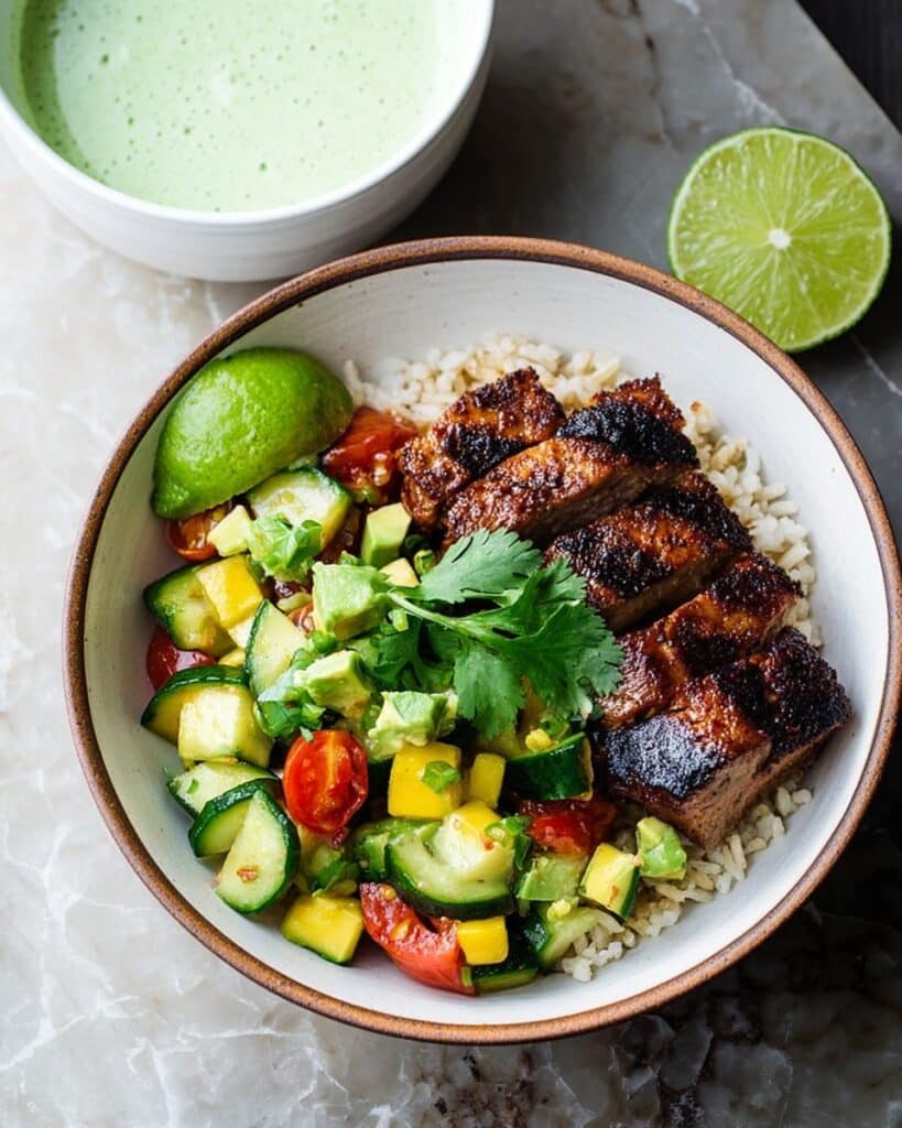Pollo a la Brasa (Peruvian Chicken) with Green Sauce and Avocado Cucumber Tomato Salad Recipe