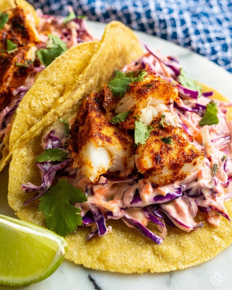 Baja Fish Tacos with Spicy Slaw and Creamy Sauce Recipe