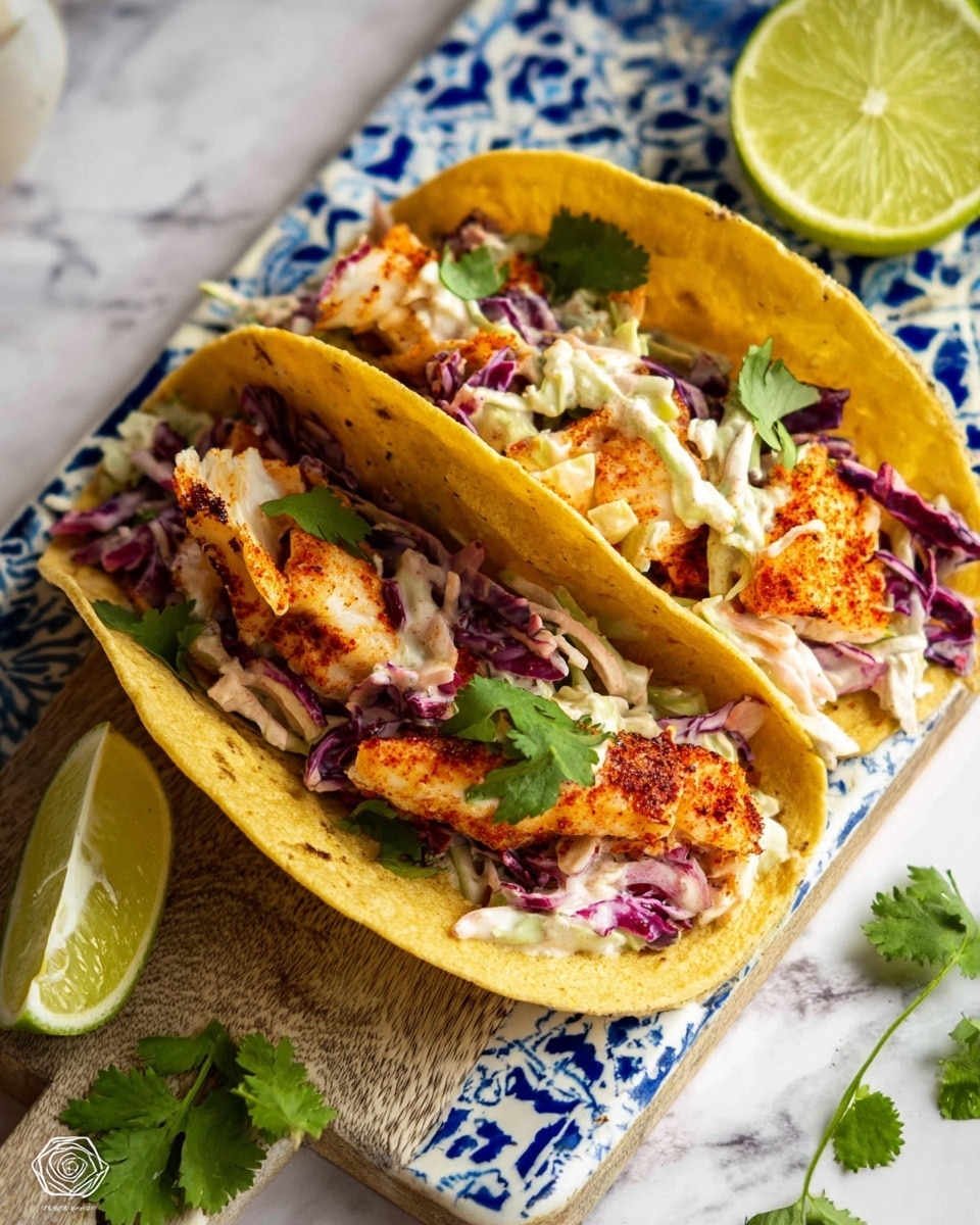 Baja Fish Tacos with Spicy Slaw and Creamy Sauce Recipe - Recipe Image