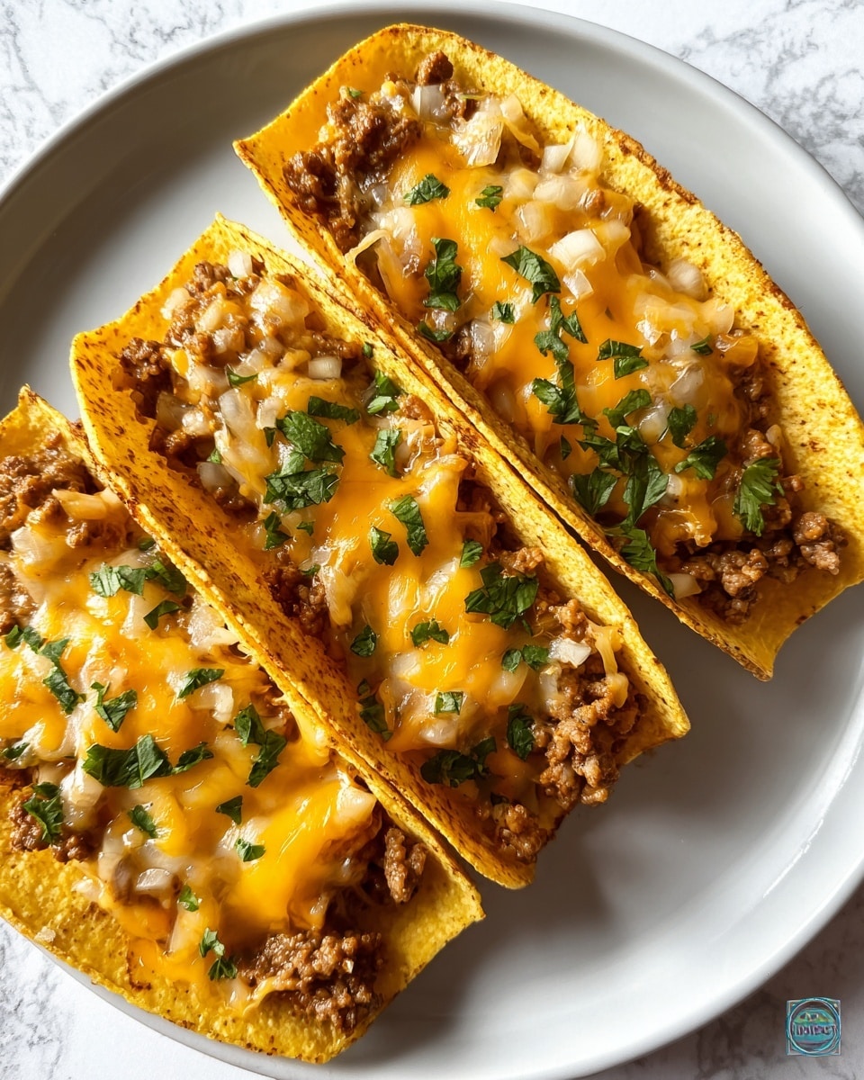 A round silver bowl filled with a layered mixture dish showing two main layers: a bottom layer of light brown cooked ground meat mixed with pale beige noodles, and a top layer of melted bright orange cheddar cheese covering the surface unevenly, sprinkled with small pieces of fresh dark green herbs. The bowl is placed on a white marbled surface. photo taken with an iphone --ar 4:5 --v 7