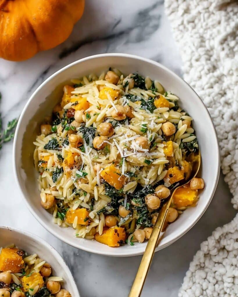 One Pot Fall Vegetable Orzo and Chickpeas Recipe