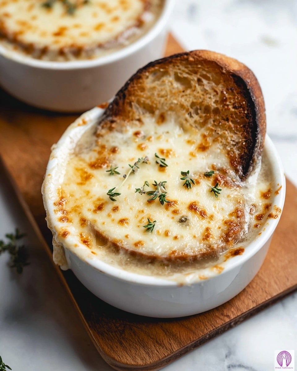 Two white ceramic mugs with handles are filled with a dark brown liquid topped by two slices of toasted bread covered in melted cheese, showing a bubbly and slightly browned texture. The mugs sit on a wooden surface with some small crumbs and liquid drops scattered around. The image is taken from above, capturing the tops of the mugs closely. photo taken with an iphone --ar 4:5 --v 7
