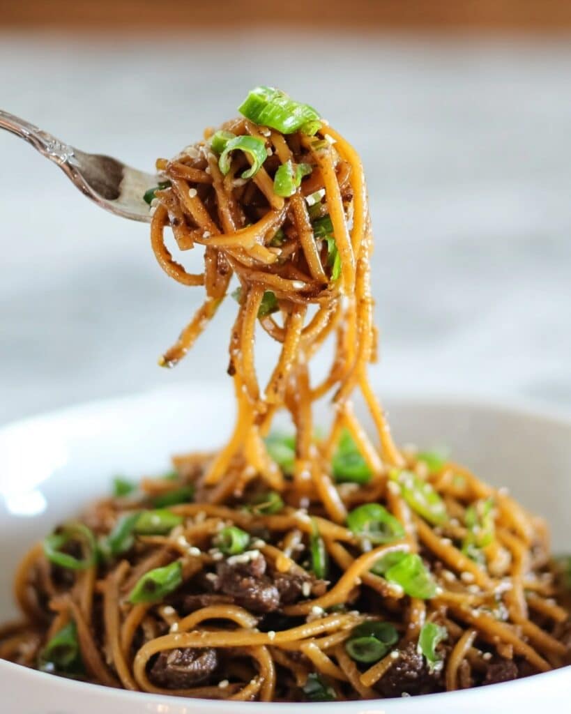 Easy Mongolian Ground Beef Noodles Recipe